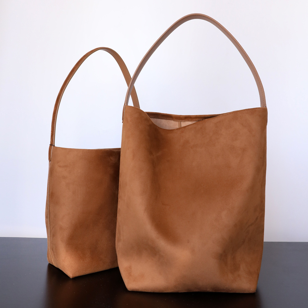 Cowhide Leather Retro Handbag | Suede Leather Bucket Bag