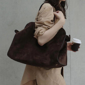 Cowhide Leather Retro Handbag | Suede Tote Bag