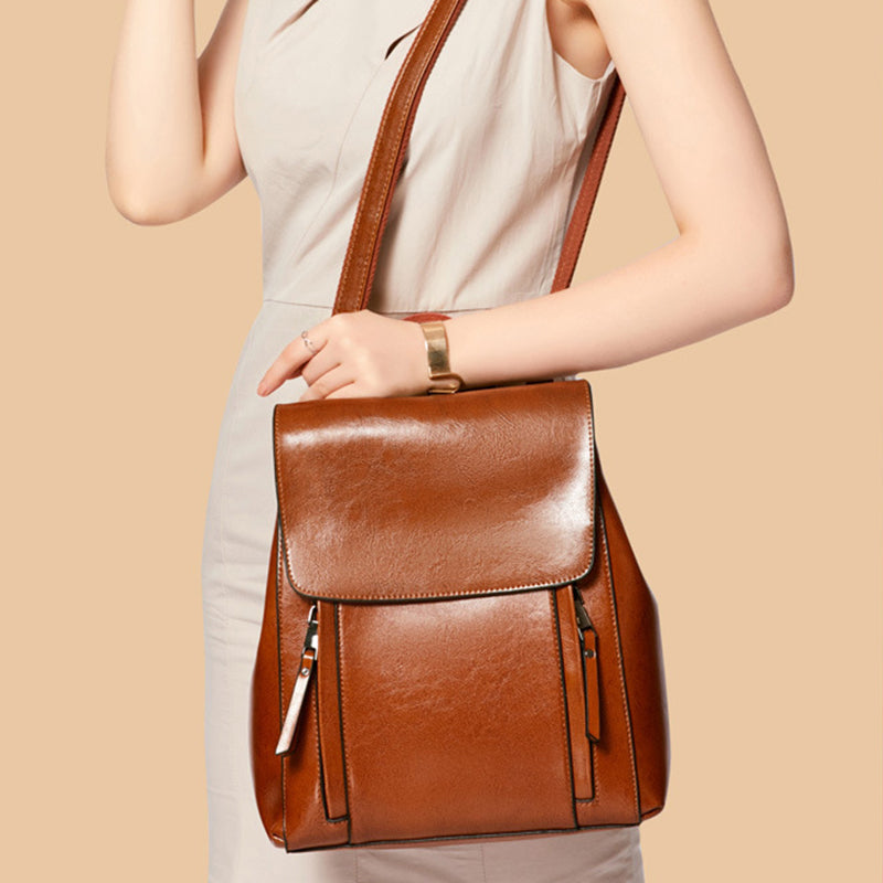 Genuine Leather Backpack - Convertible Shoulder Bag