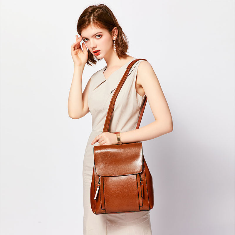 Genuine Leather Backpack - Convertible Shoulder Bag