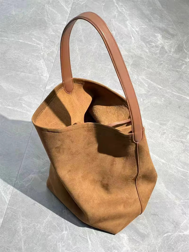 Cowhide Leather Retro Handbag | Suede Leather Bucket Bag