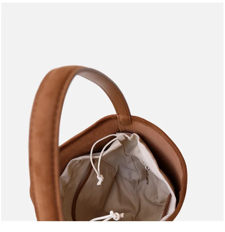 Cowhide Leather Retro Handbag | Suede Leather Bucket Bag